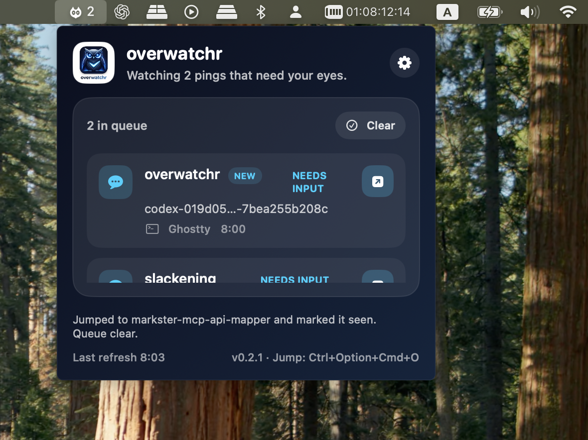 Overwatchr settings pane with shortcut and sound controls