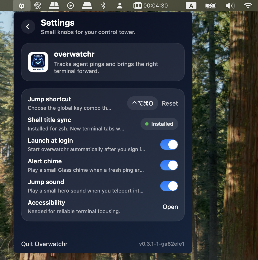 Overwatchr queue widget showing active terminal AI alerts